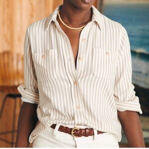 Faherty Tan Striped Soft Legend Sweater Shirt